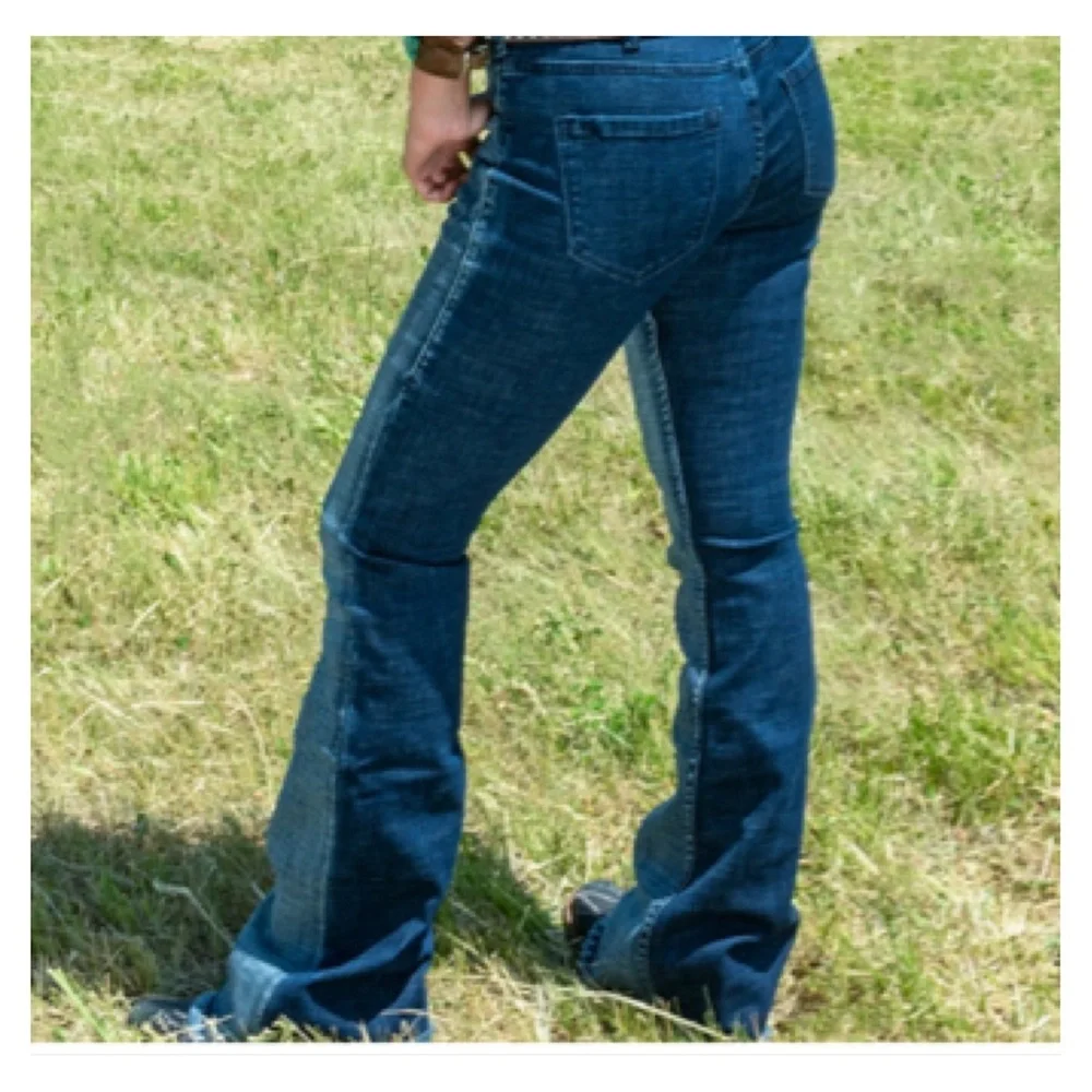 Cowgirl Tuff Livin On The Edge Trouser Jean 35/31 Stretch 2 Tone Boot Flare Fray